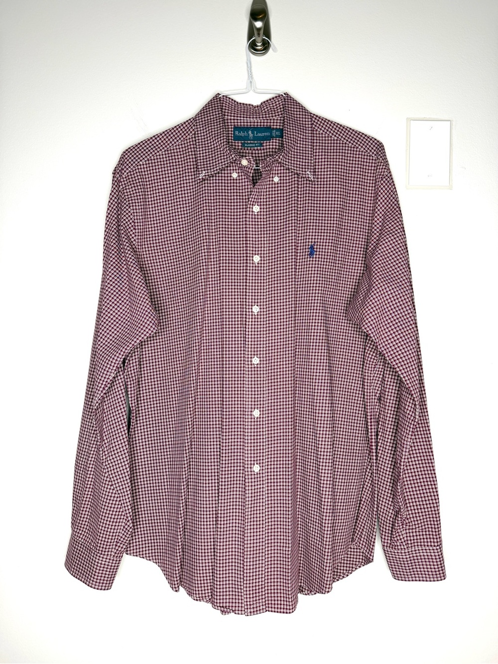 Ralph Lauren Classic Fit Size XL Mens Plaid Cotton Button Down Shirt Burgundy